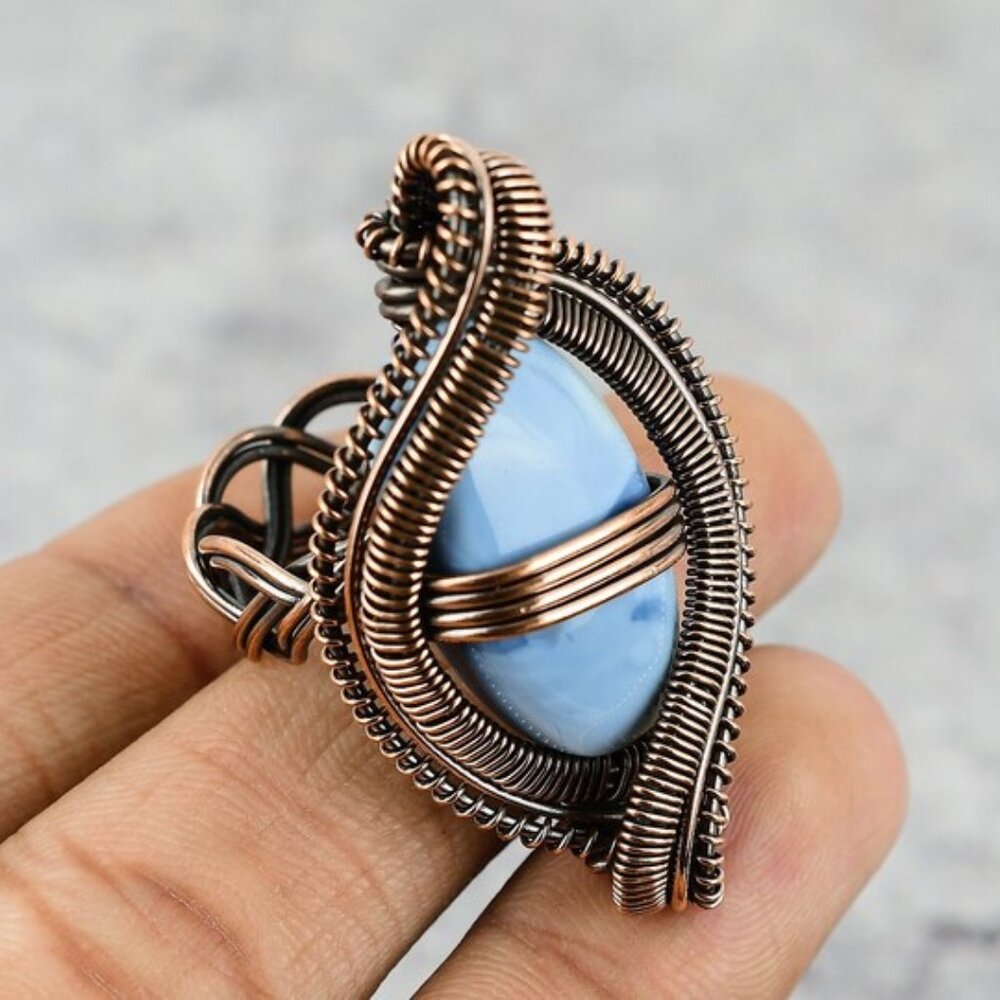 Opal Ring Size 10.5 Copper Wire Wrapped Ring Copper Rings , Opal Gem